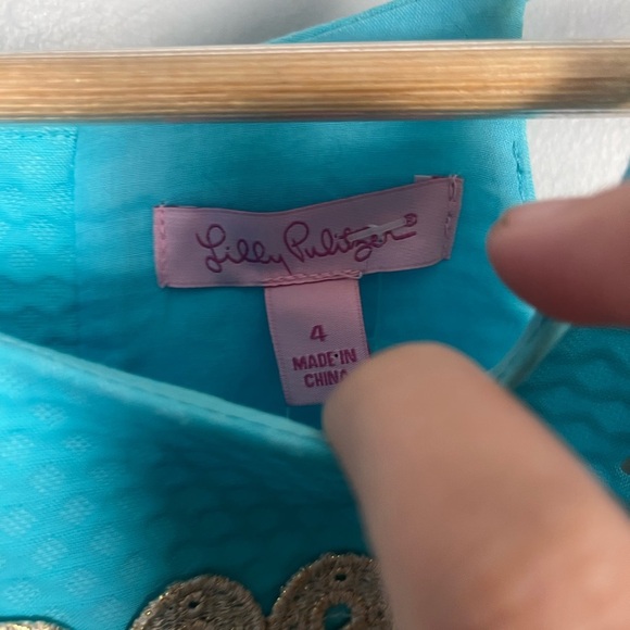 New Lilly Pulitzer Annabelle SHIFT DRESS Shorely Blue Gold Lace Stripe size 4 - Picture 3 of 6